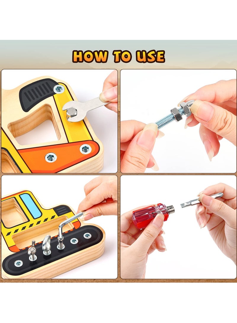 Montessori Wooden Toy, Screw Driver Board for Kids Screw Board Pedagogical Skill Toy Educational Toys for 3 4 5 Years Old Kids Fine Motor Skills Toys (Excavator)