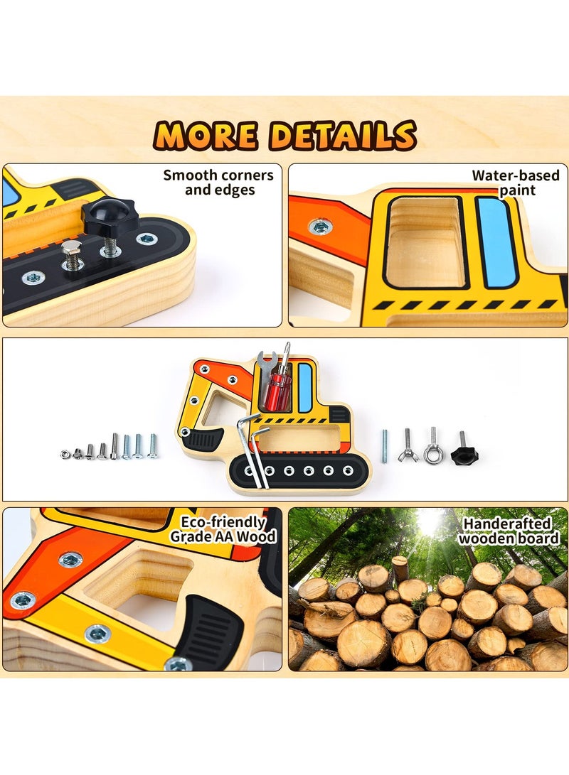 Montessori Wooden Toy, Screw Driver Board for Kids Screw Board Pedagogical Skill Toy Educational Toys for 3 4 5 Years Old Kids Fine Motor Skills Toys (Excavator)