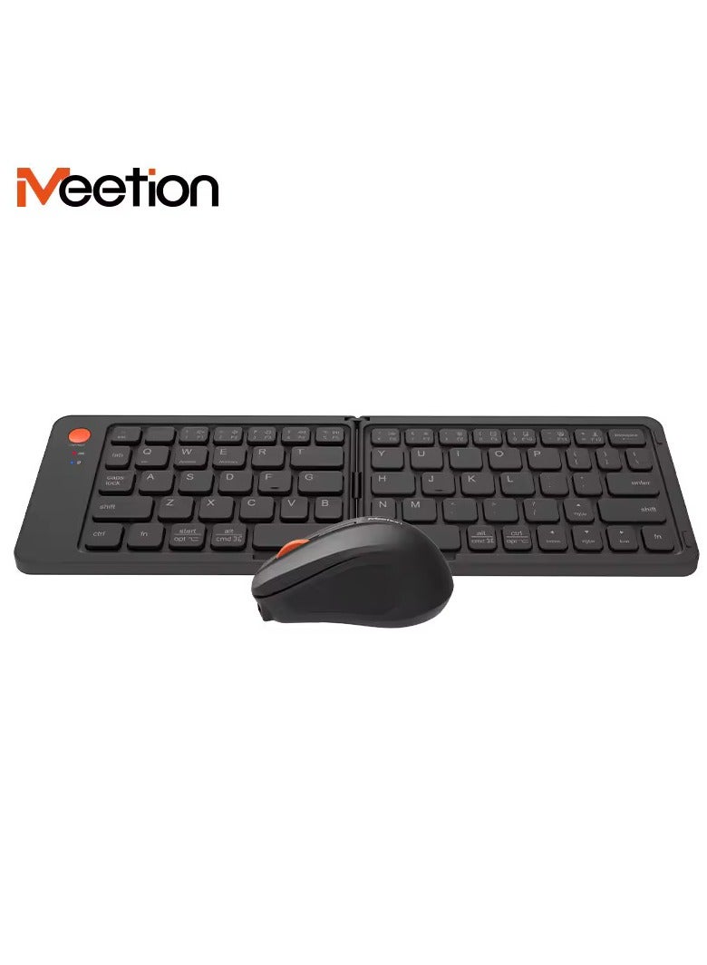 Meetion Foldable Bluetooth Keyboard and Mouse BTC001 Bluetooth Wireless Connectivity Unparalleled Portability Rechargeable And Efficient Black