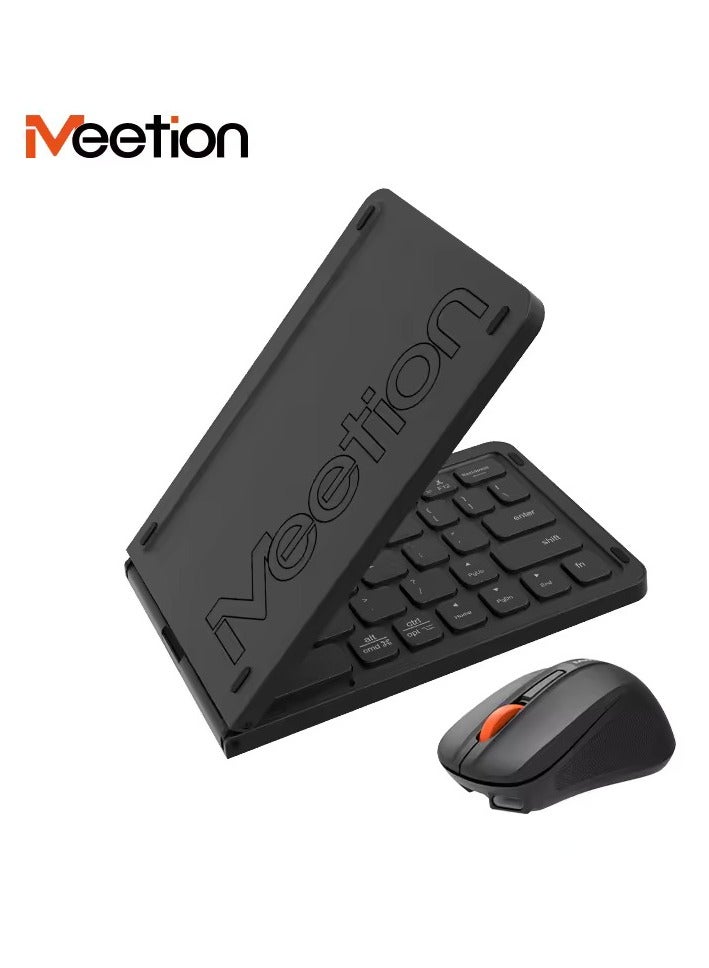 Meetion Foldable Bluetooth Keyboard and Mouse BTC001 Bluetooth Wireless Connectivity Unparalleled Portability Rechargeable And Efficient Black