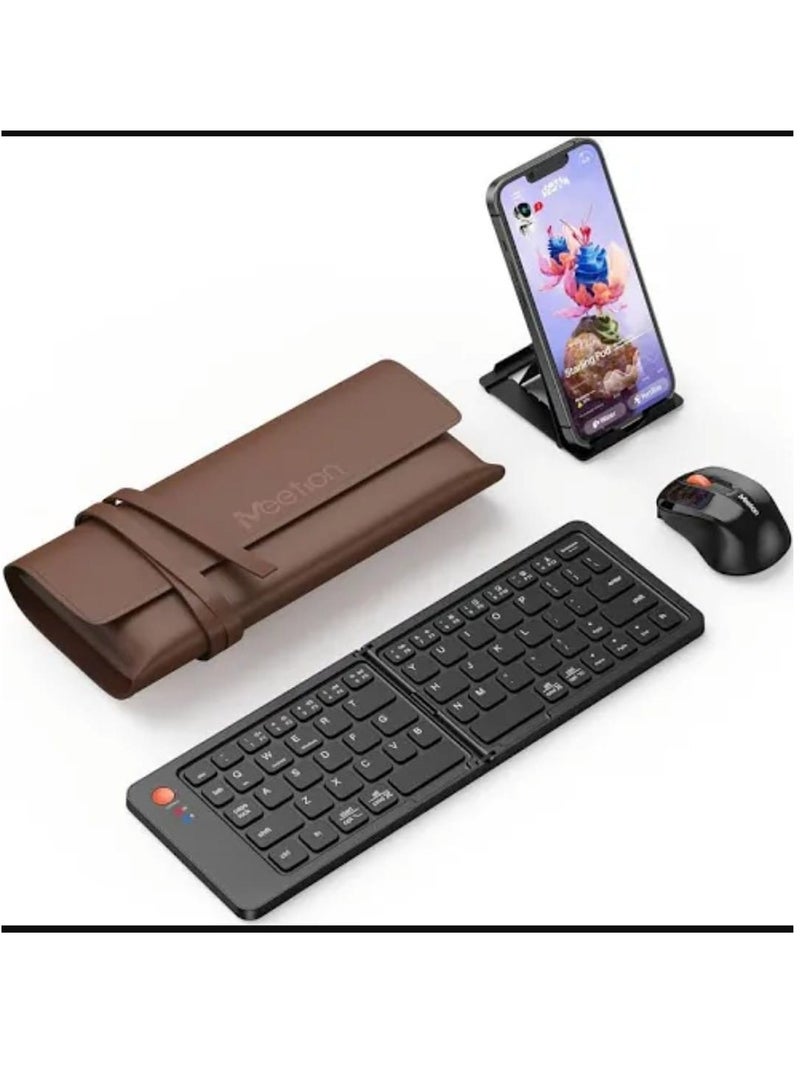 Meetion Foldable Bluetooth Keyboard and Mouse BTC001 Bluetooth Wireless Connectivity Unparalleled Portability Rechargeable And Efficient Black