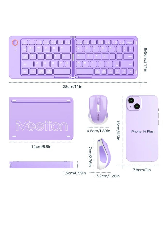 Meetion Foldable Bluetooth Keyboard and Mouse BTC001 Bluetooth Wireless Connectivity Unparalleled Portability Rechargeable And Efficient Black