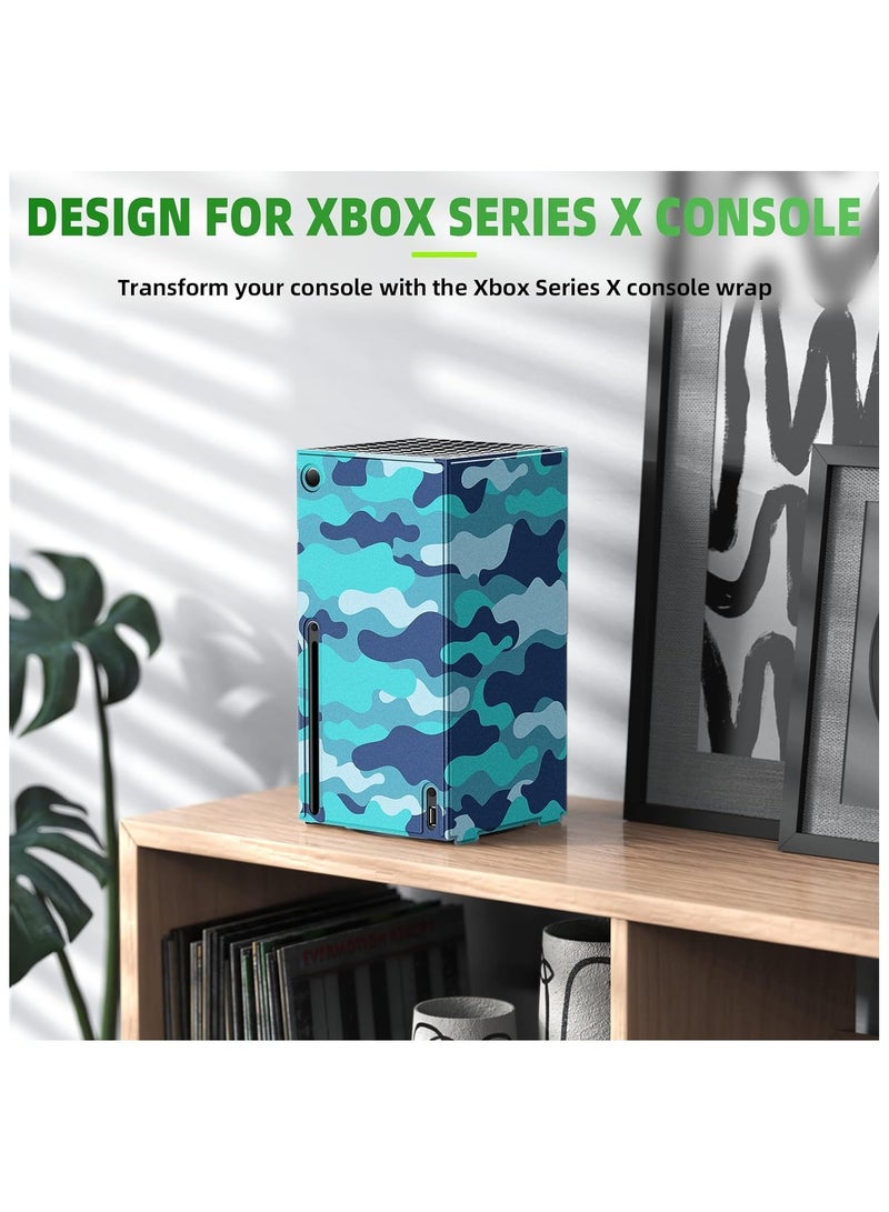 Magnetic Smart Wraps for Xbox Series X Console, Full Protection Protective Cover Case for Xbox Series X Accessories with Premium PU Leather and Soft Inner Lining - Blue Camo