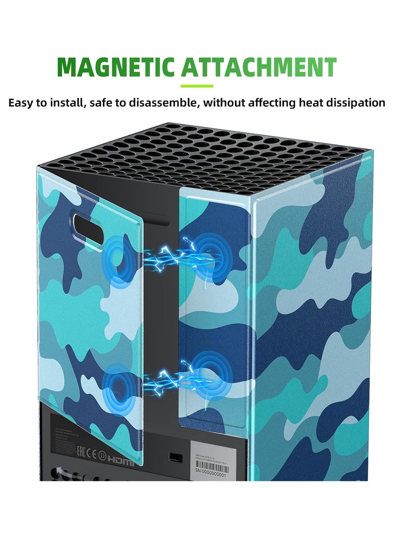 Magnetic Smart Wraps for Xbox Series X Console, Full Protection Protective Cover Case for Xbox Series X Accessories with Premium PU Leather and Soft Inner Lining - Blue Camo