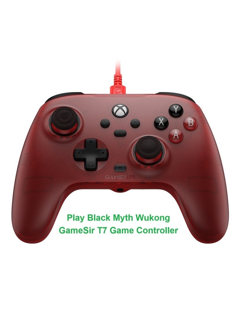 Professional Gamepad GameSir T7 Wired Game Controller with Hall Effect Joysticks, Plug and Play Gaming Gamepad for Xbox Series X|S, Xbox One, Windows 10/11 & Steam, 3.5mm Audio Jack Ruby Red