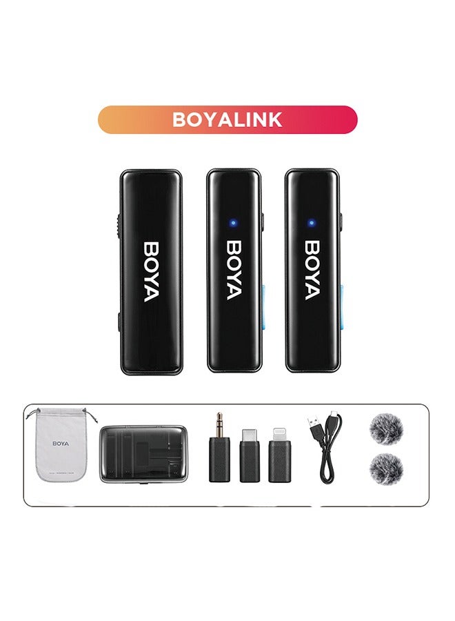 BOYA BOYALINK Wireless Lavalier Microphone for iPhone Android Camera Vlogging, All-in-One Lapel Dual Mic System & Lightning & USB-C Inputs & Battery Case for Smartphones DSLR YouTube Facebook Live