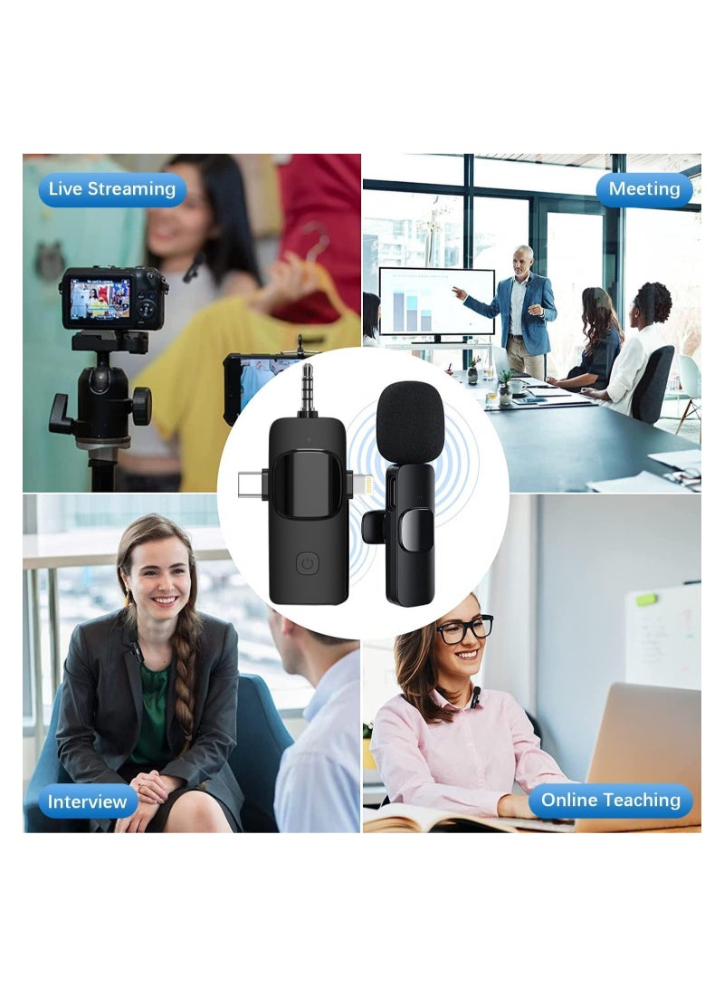 Dual Wireless Microphone for All Smartphones (Android + iOS) iPhones Laptops Desktops BT Speakers and Cameras Mic for YouTube Videos Reels Podcast Interviews Online Teaching Vlogs (Black)