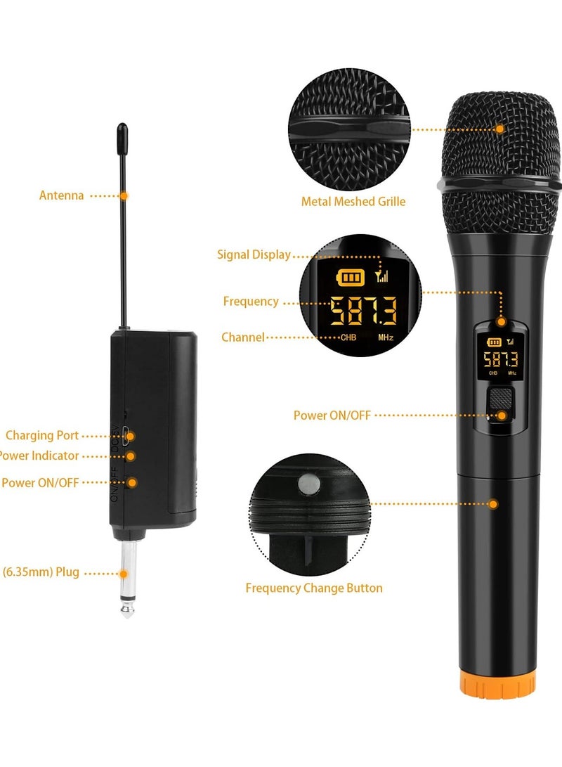 Wireless Microphone UHF Dual Portable Handheld Dynamic Karaoke Mic