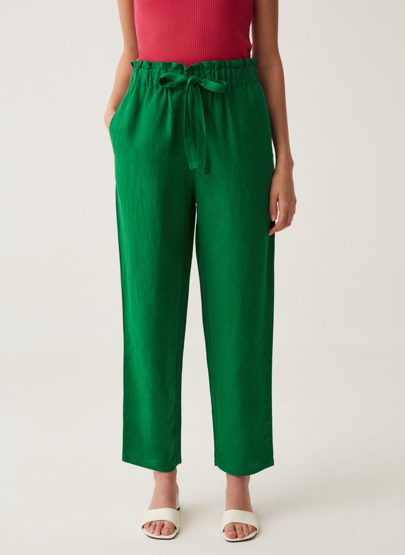 Ovs Paper Bag Trousers In Linen And Viscose