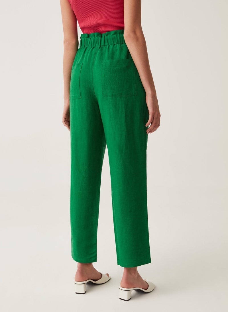 Ovs Paper Bag Trousers In Linen And Viscose