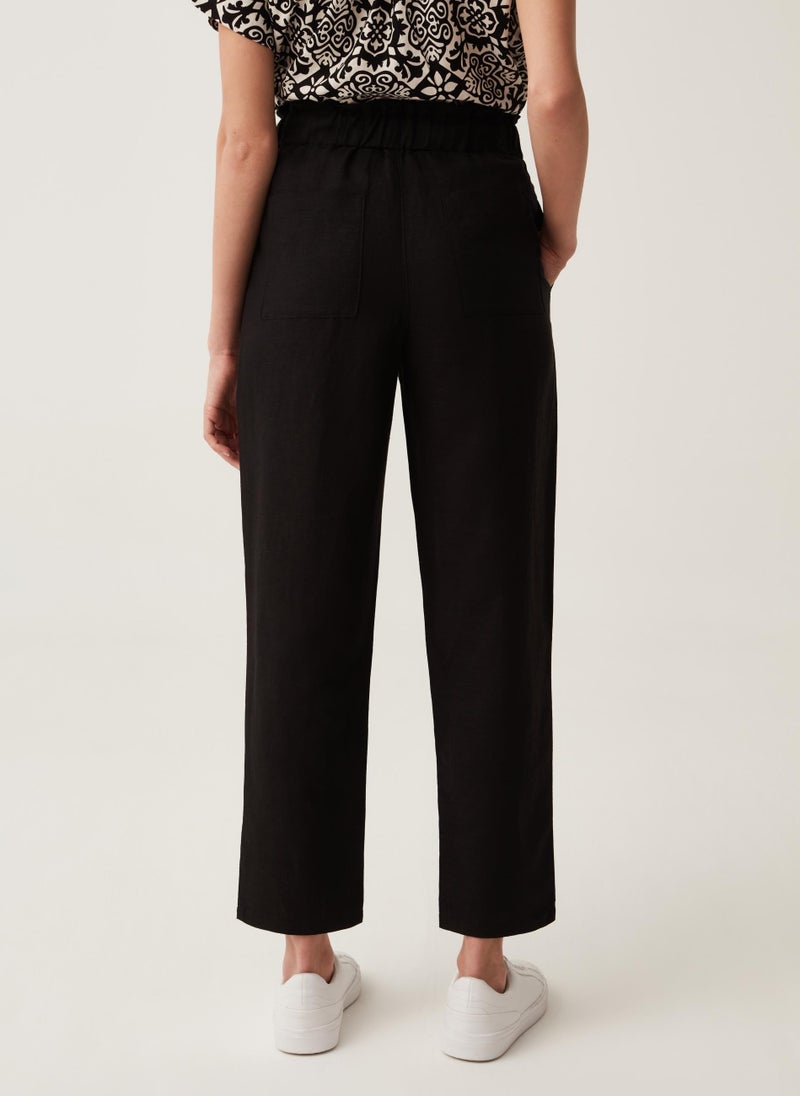 Ovs Paper Bag Trousers In Linen And Viscose