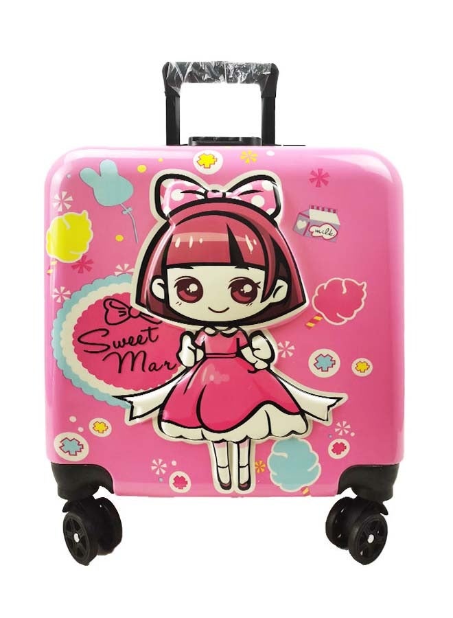 Kids Embossed Hard Luggage Suitcase, Lightweight Trolley Bag with 360° Spinner Wheels Pink, 18 inches