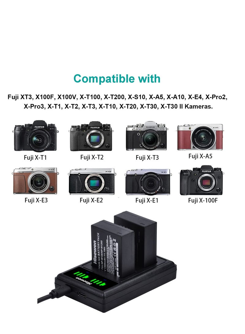 Dual LED Battery Charger for Fuji X-H2 X-T4 GFX 100S X100V X-S10 Cameras