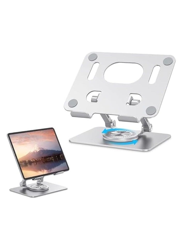 ipad Stand Aluminium, Foldable Tablet Stand, with Adjustable Height & 360° Rotatable Base Desk Tablet Stand, Premium Metal Tablet Riser Compatible with 5.8-12.9