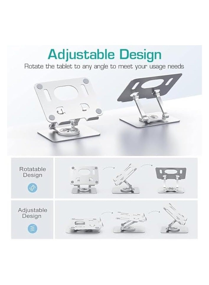 ipad Stand Aluminium, Foldable Tablet Stand, with Adjustable Height & 360° Rotatable Base Desk Tablet Stand, Premium Metal Tablet Riser Compatible with 5.8-12.9