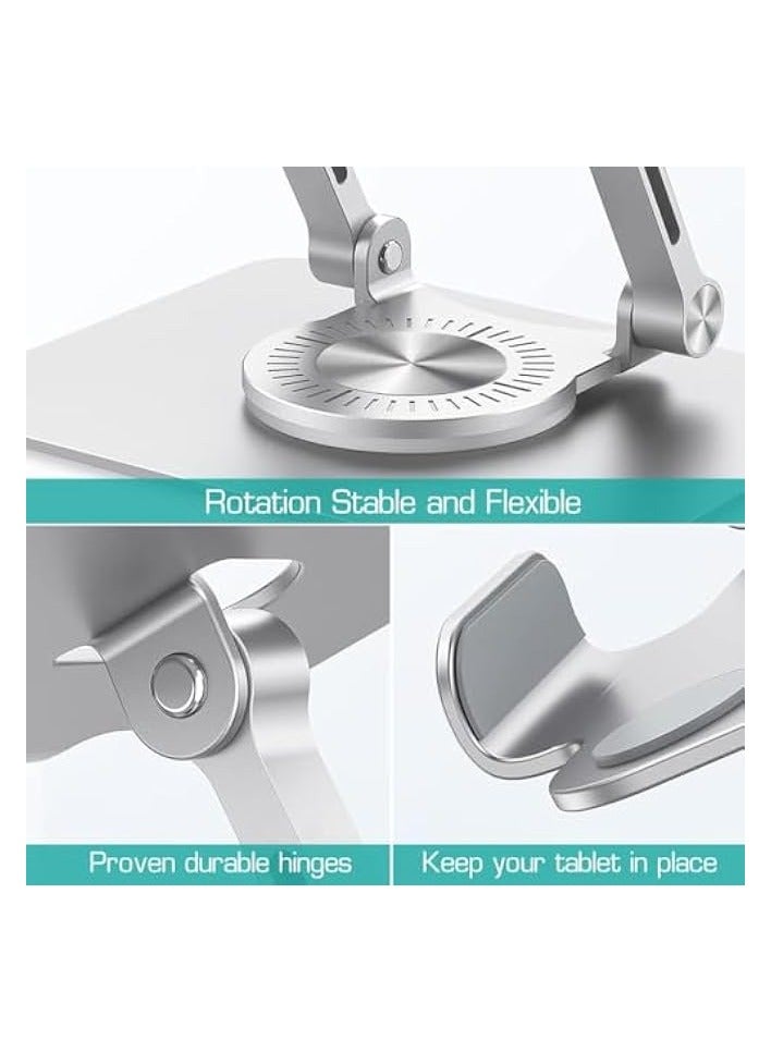 ipad Stand Aluminium, Foldable Tablet Stand, with Adjustable Height & 360° Rotatable Base Desk Tablet Stand, Premium Metal Tablet Riser Compatible with 5.8-12.9