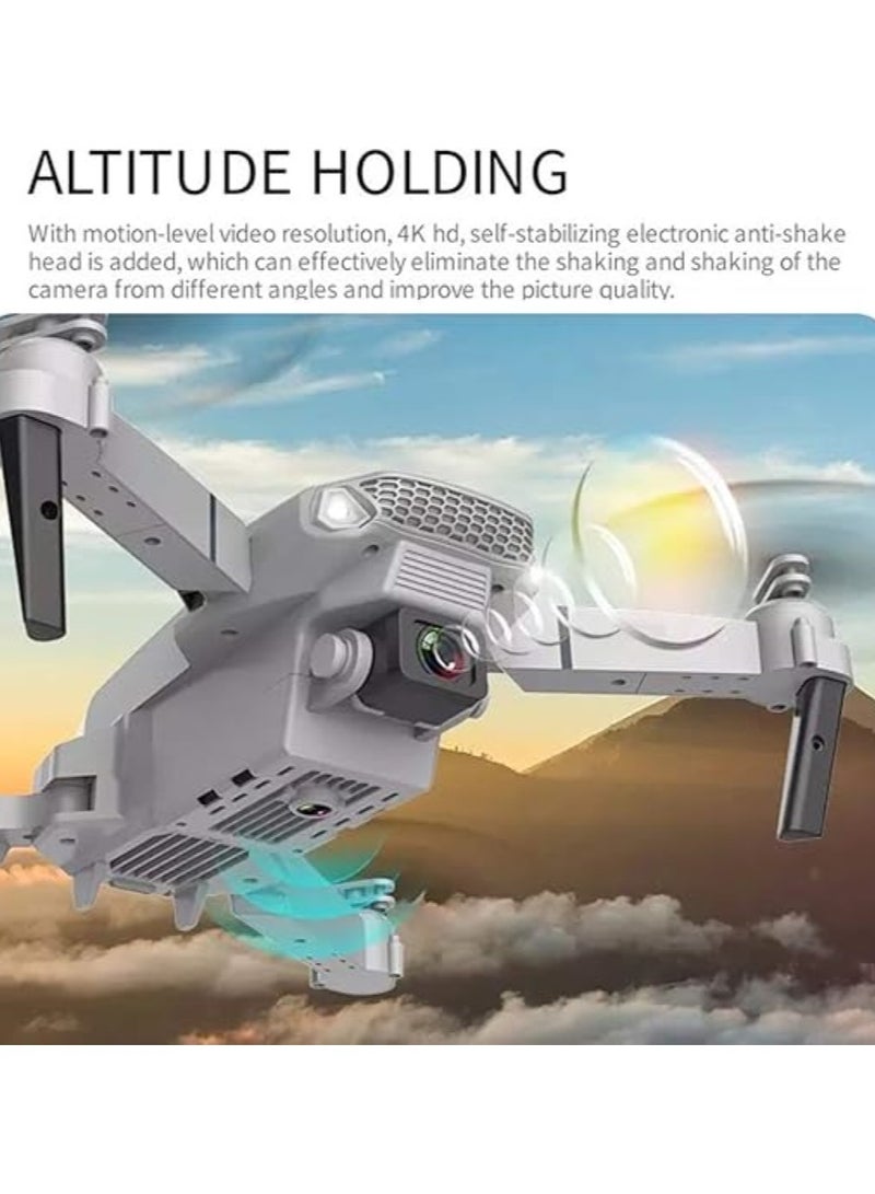 E88 New Drone Includes 2 Batteries with Four-Sided Obstacle Avoidance 4K HD Aerial Photography Folding Aircraft Four-axis Remote Control Aircraft (E88-Gray-Dual Camera + Fixed Altitude Aerial Photography)