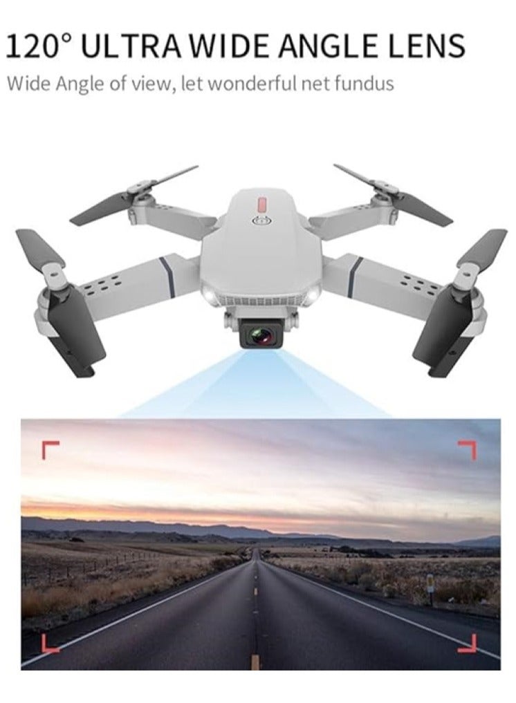 E88 New Drone Includes 2 Batteries with Four-Sided Obstacle Avoidance 4K HD Aerial Photography Folding Aircraft Four-axis Remote Control Aircraft (E88-Gray-Dual Camera + Fixed Altitude Aerial Photography)