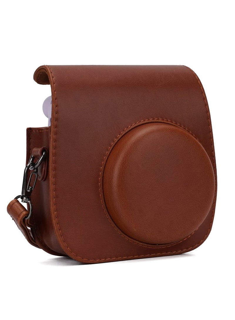 Stylish PU Leather Case for Fujifilm Instax Mini Cameras Adjustable Strap and Pocket Included Mini Photo Album Brown