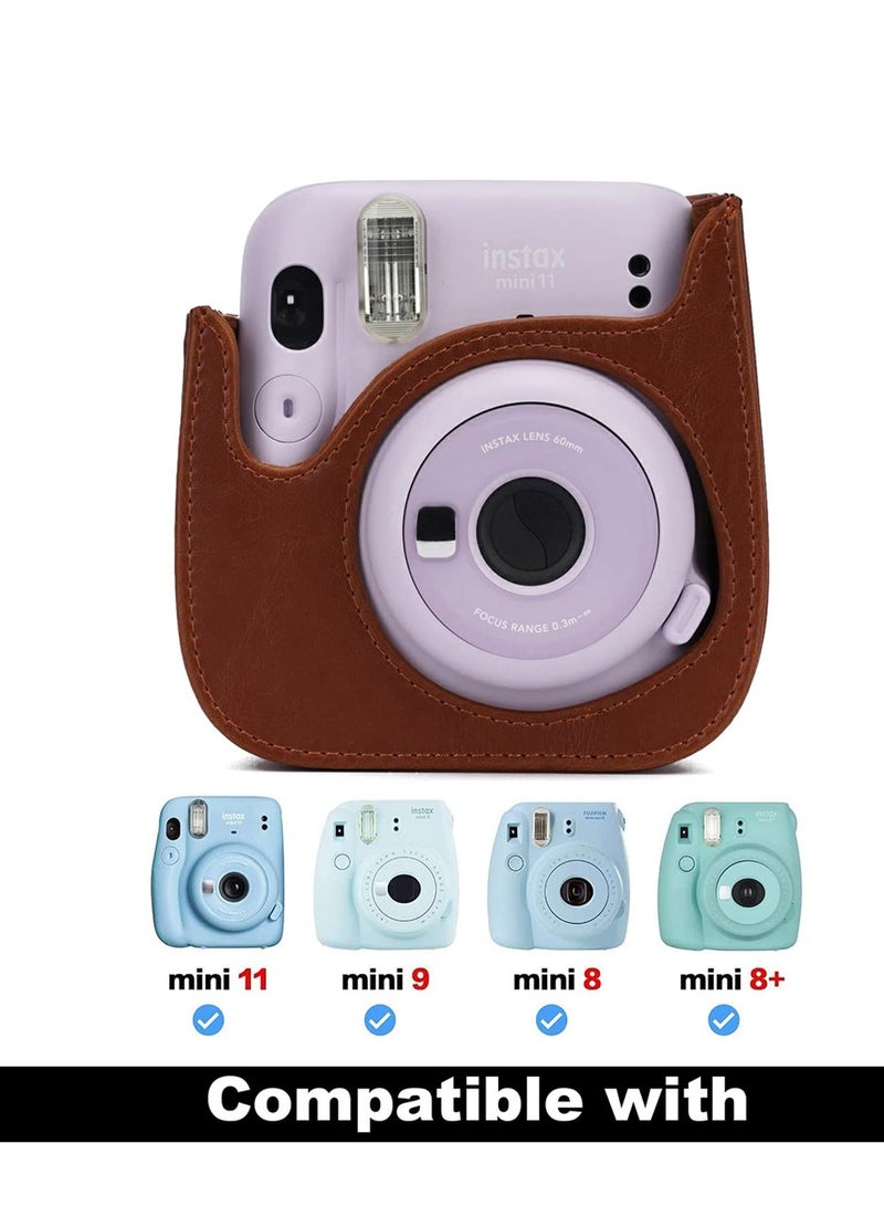 Stylish PU Leather Case for Fujifilm Instax Mini Cameras Adjustable Strap and Pocket Included Mini Photo Album Brown