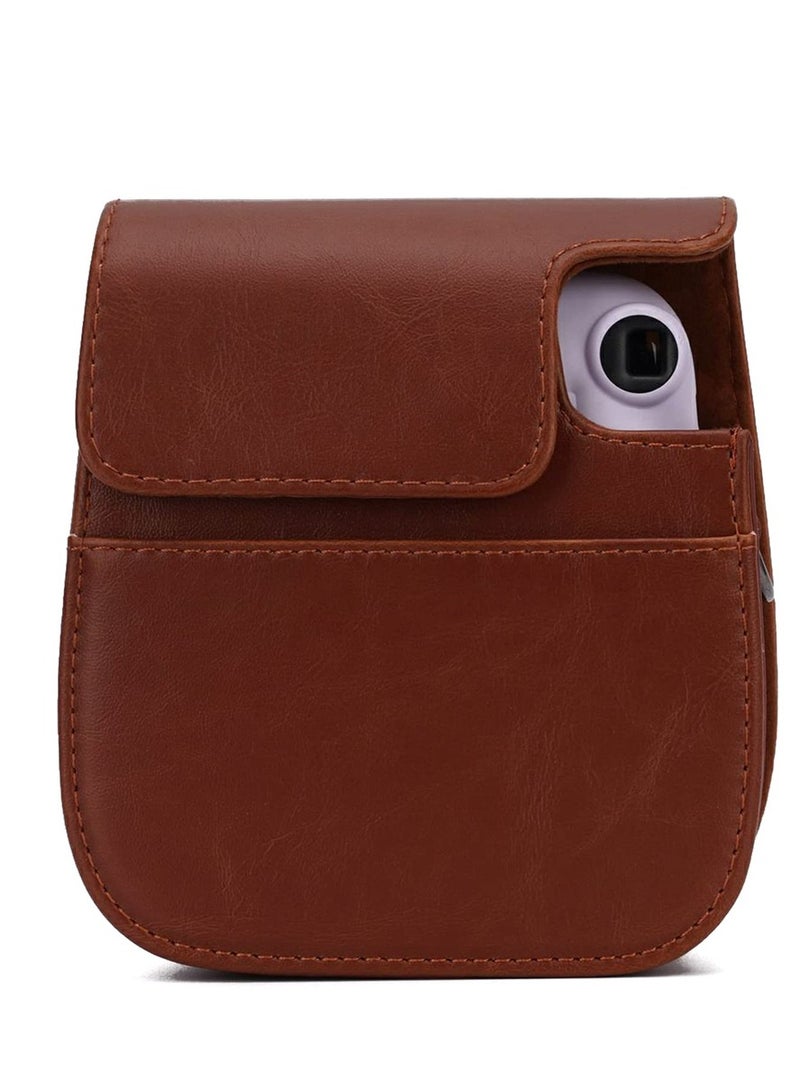 Stylish PU Leather Case for Fujifilm Instax Mini Cameras Adjustable Strap and Pocket Included Mini Photo Album Brown