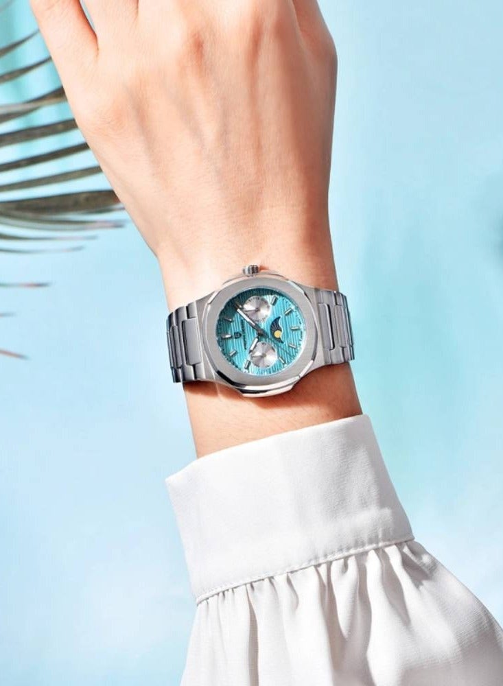 Quartz Women's Watches Luxury 32mm Stainless Steel Waterproof Wrist Watch with Moon Phase