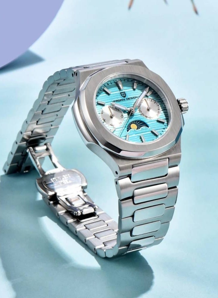 Quartz Women's Watches Luxury 32mm Stainless Steel Waterproof Wrist Watch with Moon Phase