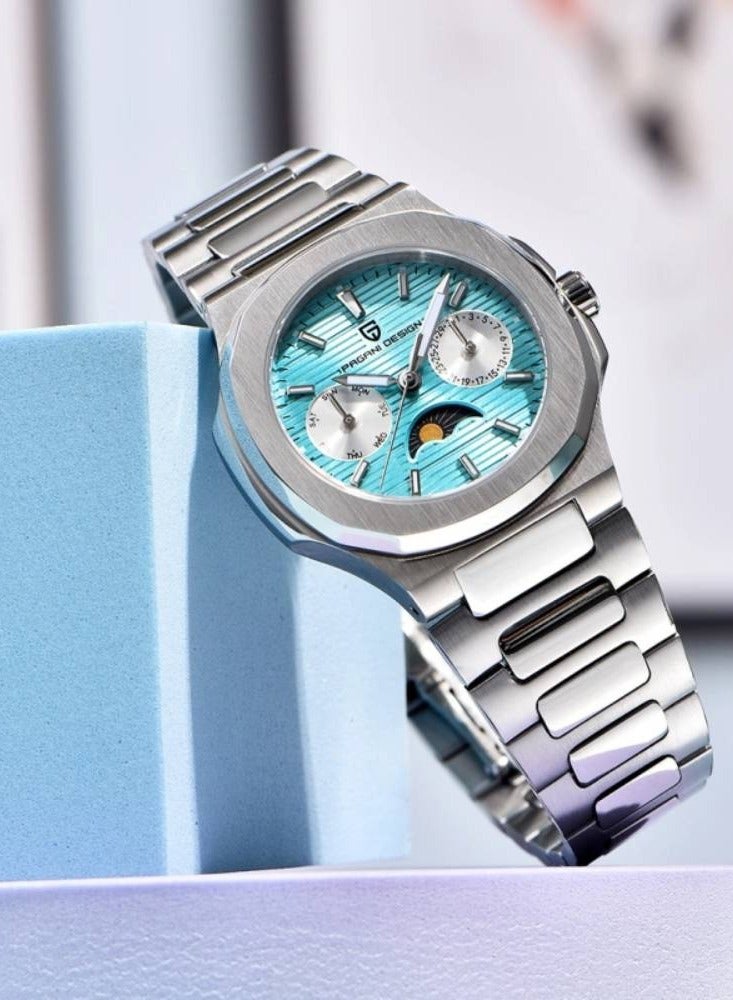 Quartz Women's Watches Luxury 32mm Stainless Steel Waterproof Wrist Watch with Moon Phase