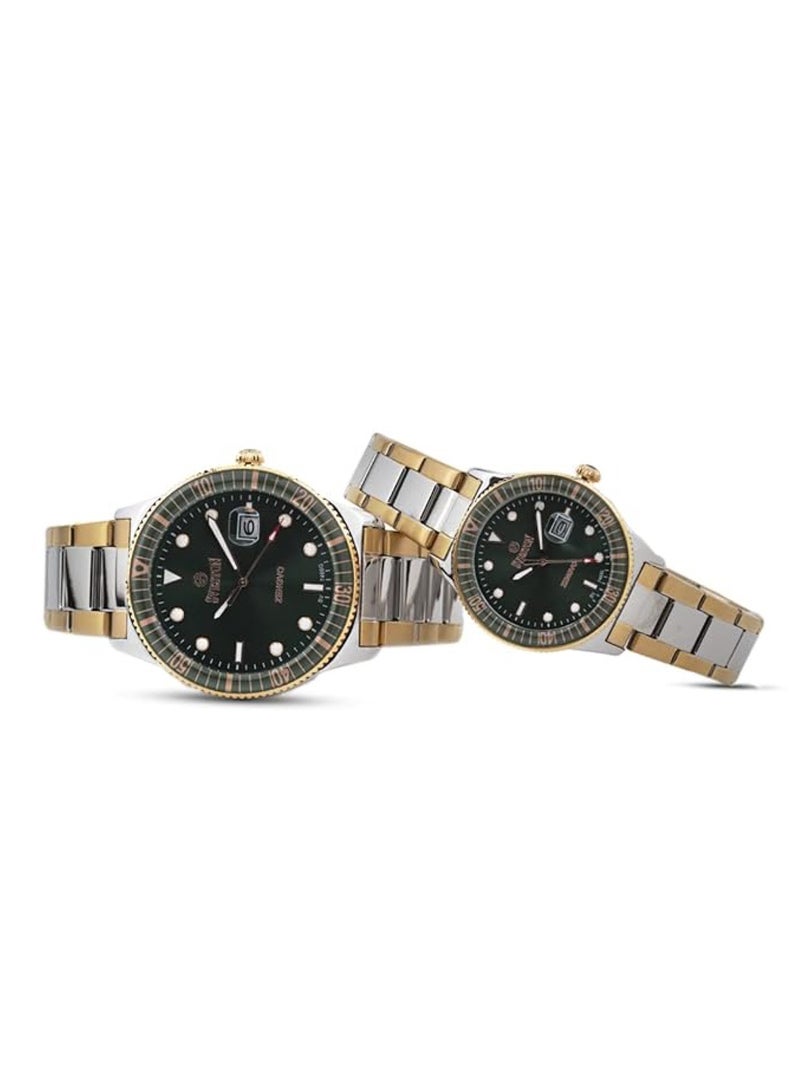 Couple Set Analog Quartz Two tone Stainless Steel Watch - 7466