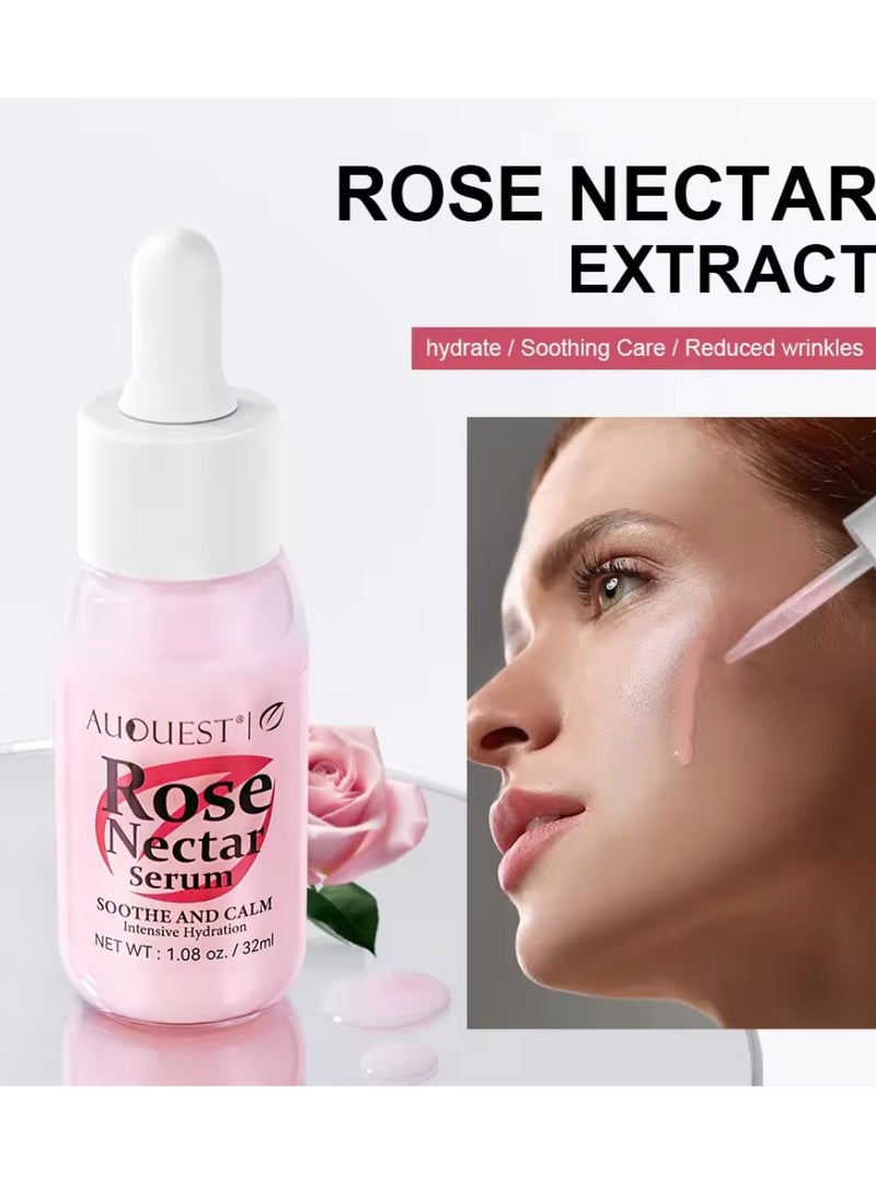 Rose Nectar Serum Rose Face Serum Soothe and Calm Soft Smooth Skin and Intensive Hydration Hydrating Moisturizing Nourishing Face Serum for Dry Sensitive and Fine Line Skin Rose Whitening Serum 32ml