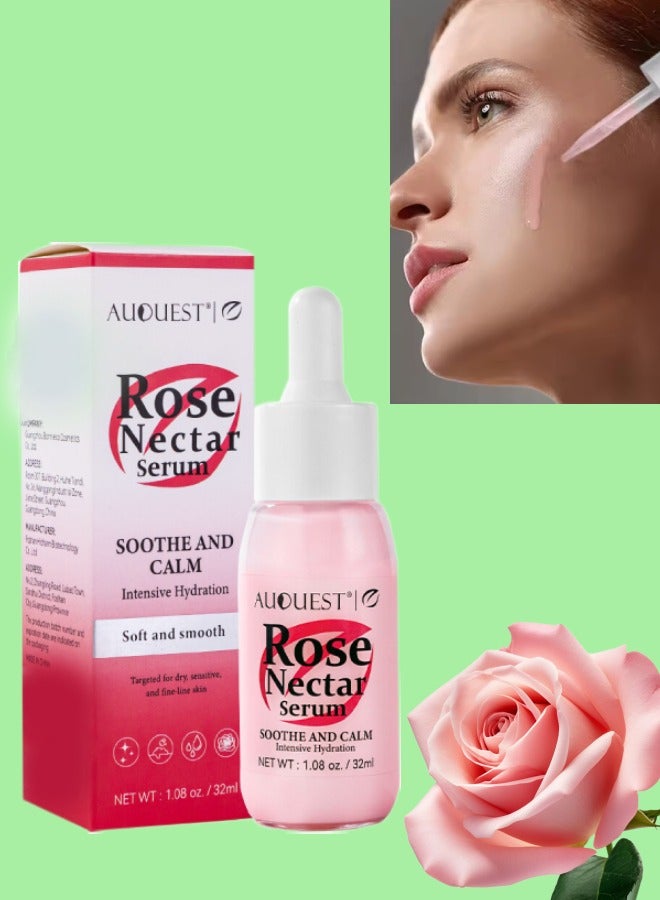 Rose Nectar Serum Rose Face Serum Soothe and Calm Soft Smooth Skin and Intensive Hydration Hydrating Moisturizing Nourishing Face Serum for Dry Sensitive and Fine Line Skin Rose Whitening Serum 32ml