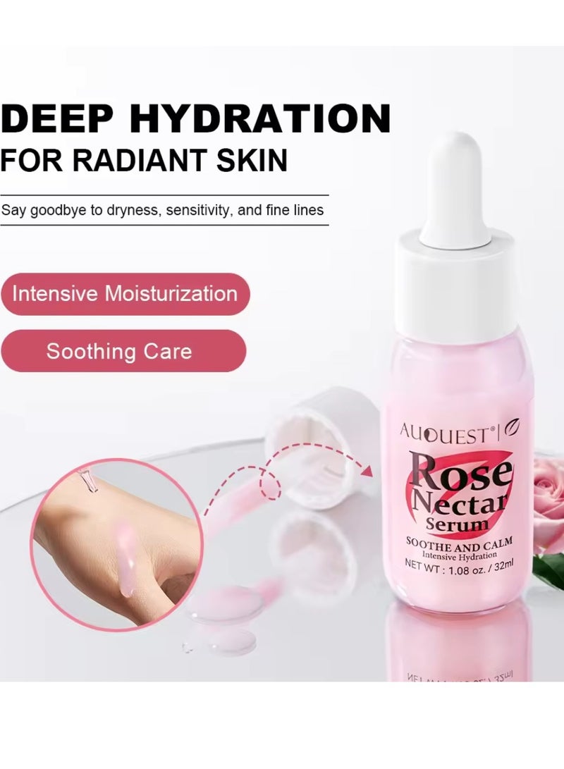 Rose Nectar Serum Rose Face Serum Soothe and Calm Soft Smooth Skin and Intensive Hydration Hydrating Moisturizing Nourishing Face Serum for Dry Sensitive and Fine Line Skin Rose Whitening Serum 32ml