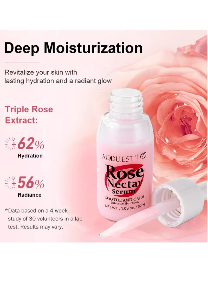 Rose Nectar Serum Rose Face Serum Soothe and Calm Soft Smooth Skin and Intensive Hydration Hydrating Moisturizing Nourishing Face Serum for Dry Sensitive and Fine Line Skin Rose Whitening Serum 32ml