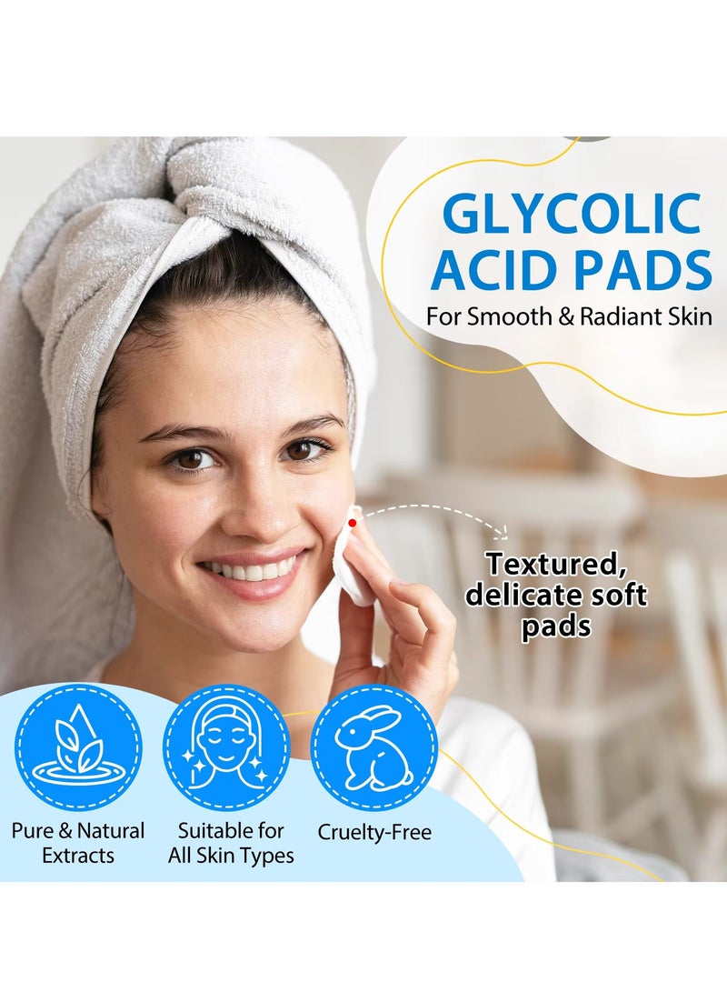 40Pcs Glycolic Acid Pads Smooth And Radiant Skin Glycolic Pads Reduce Scars Fine Lines Dark Spots Acne Dead Skin & Blackheads with Glycolic Acid Salicylic Acid & Hyaluronic Acid