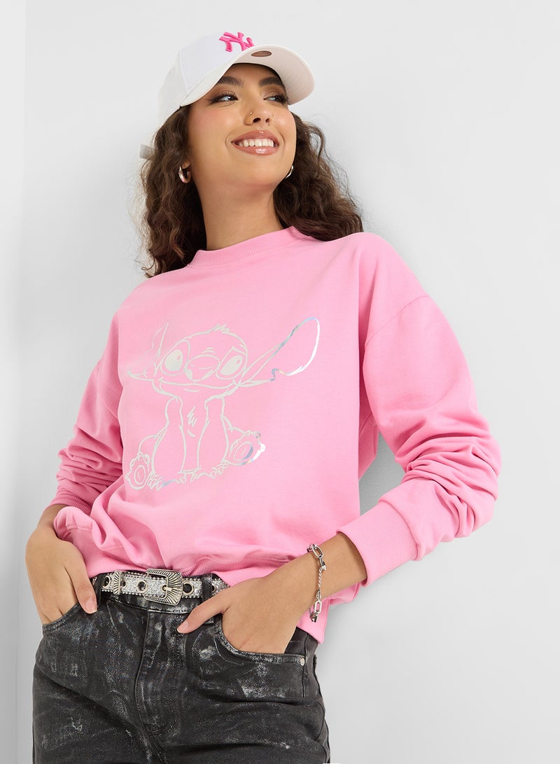 Stitch Oversize Foil Print Sweatshirt