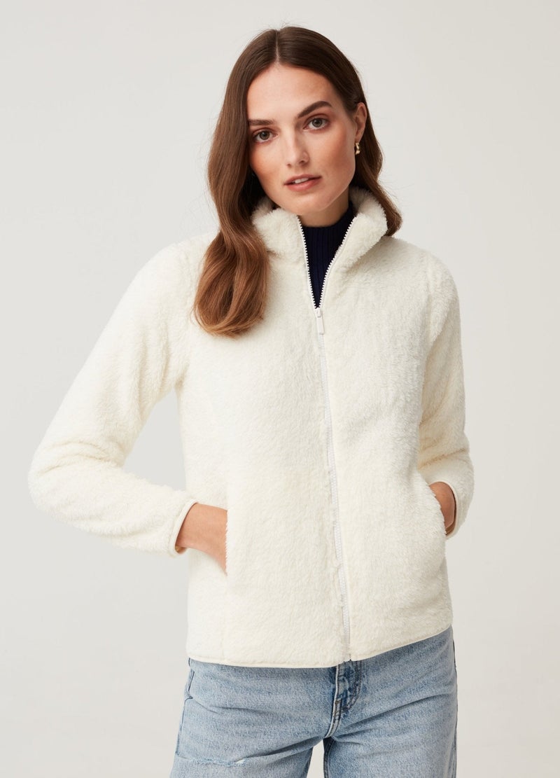 Ovs Womens Faux Fur Full-Zip Jacket With High Neck