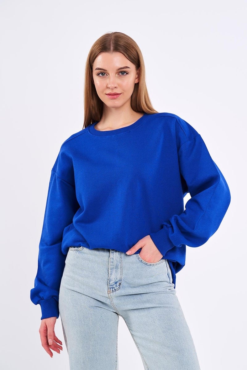 Saks Women's Cotton Oversize Basic Crew Neck Sweatshirt