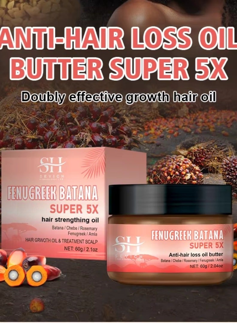 60g 5 in 1 Hair Growth Oil Butter with Batana Chebe Rosemary Fenugreek and Amla Dry Damaged Hair and Scalp Treatment Super 5X Oil Butter Anti Hair Loss Oil and Hair Regrowth Scalp Treatment Butter