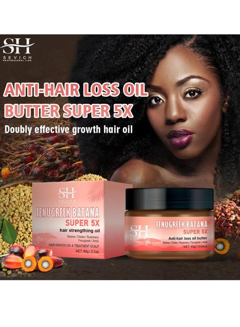 60g 5 in 1 Hair Growth Oil Butter with Batana Chebe Rosemary Fenugreek and Amla Dry Damaged Hair and Scalp Treatment Super 5X Oil Butter Anti Hair Loss Oil and Hair Regrowth Scalp Treatment Butter