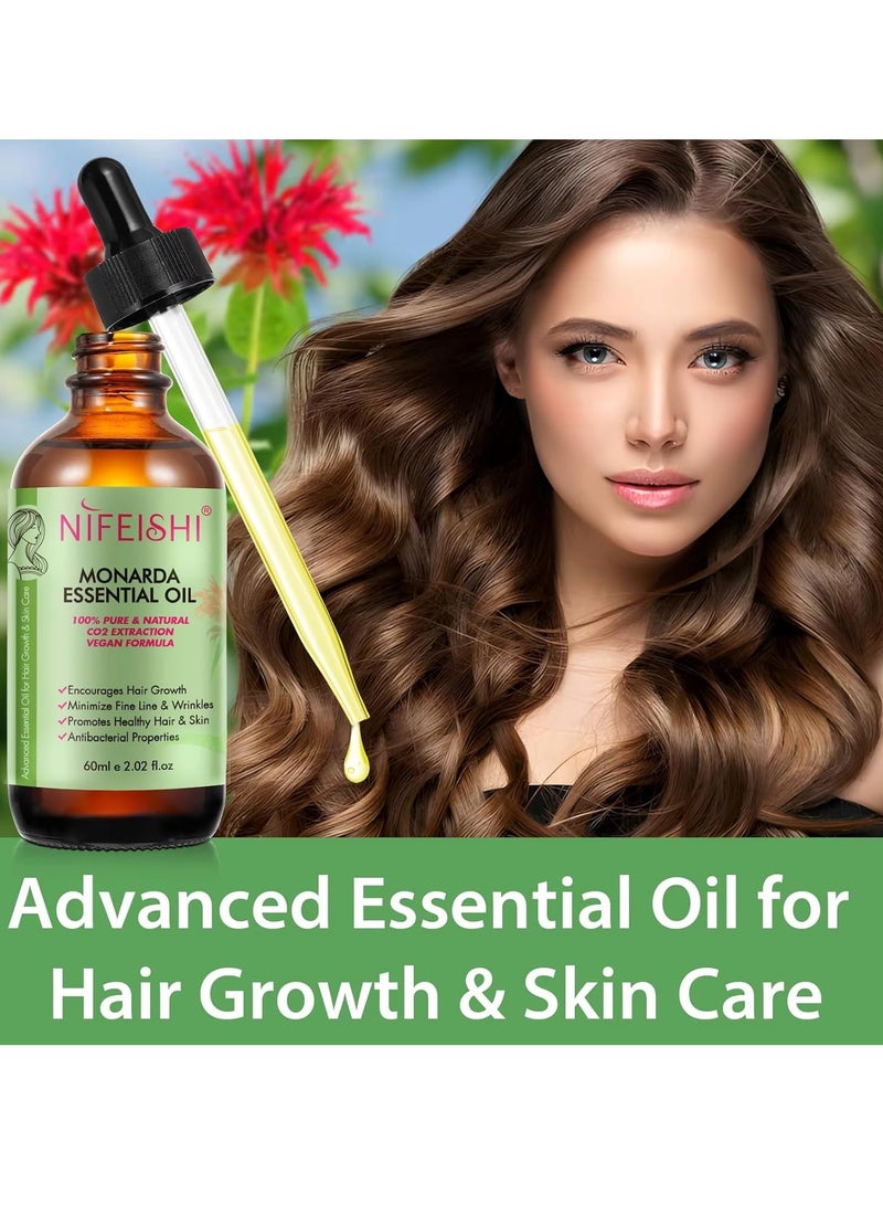 60ml Monarda Essential Oil for Hair Growth Hair Growth and Skin Reduce Fine Lines and Wrinkles Hair Eyelash Eyebrow Growth and Antibacterial Pure Natural Co2 Extraction Monarda Hair Oil Skin Care Oil