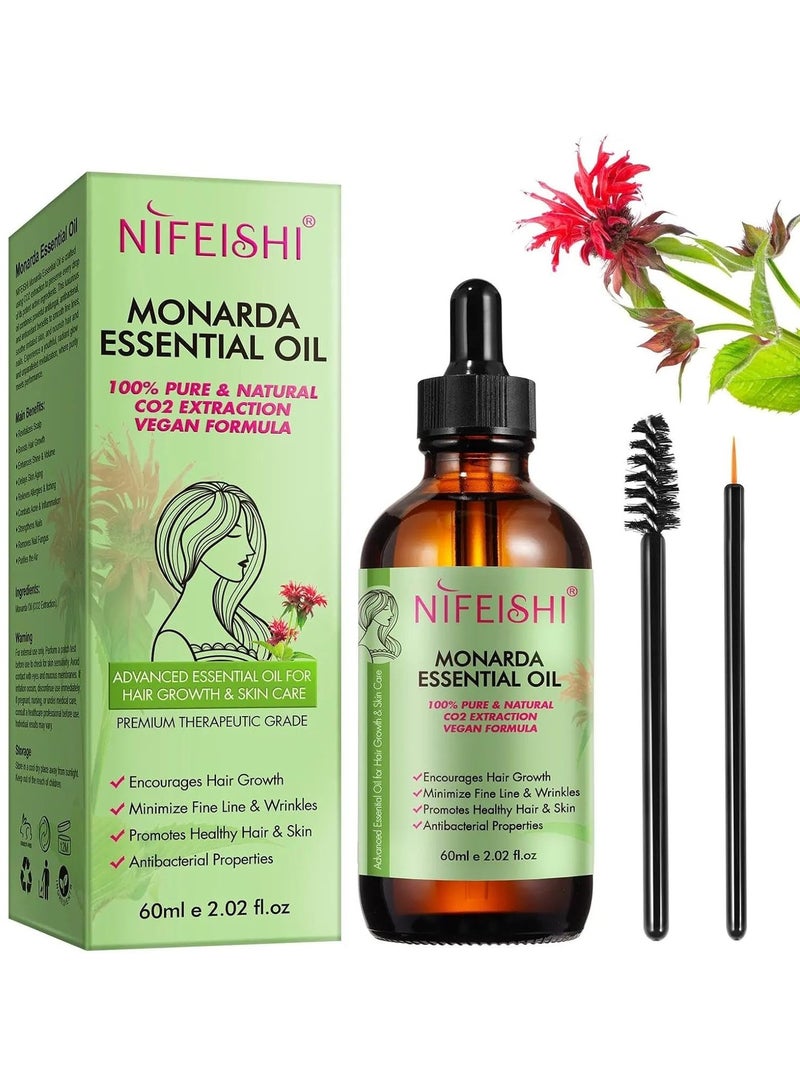 60ml Monarda Essential Oil for Hair Growth Hair Growth and Skin Reduce Fine Lines and Wrinkles Hair Eyelash Eyebrow Growth and Antibacterial Pure Natural Co2 Extraction Monarda Hair Oil Skin Care Oil