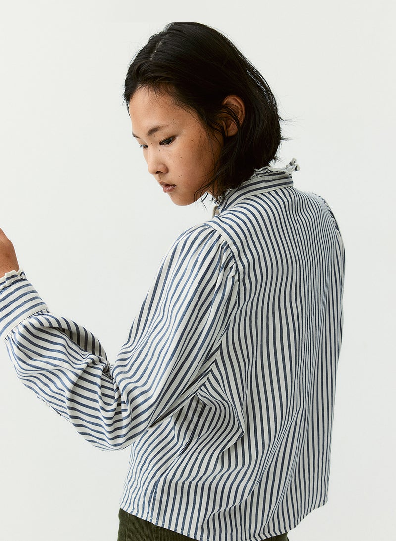 Frill-Trimmed Twill Blouse