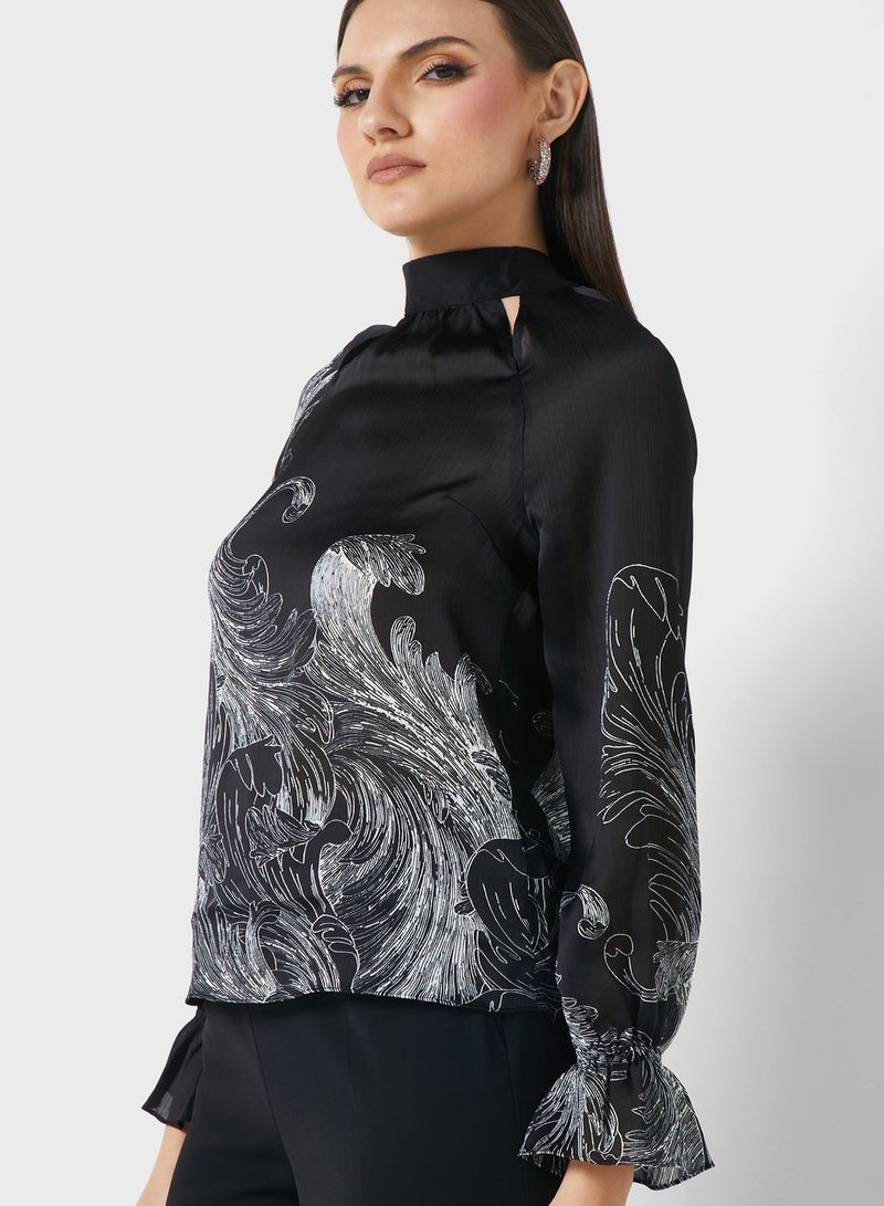 High Neck Printed Top