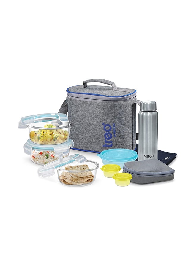 10-Piece Glass Lunch Box Set with Insulated Bag & Dinning Mat - Includes 3 Round Food Containers (400ml Each), 750ml Steel Bottle, 200ml & 2 Pcs (30ml Each) Boxes - All Fresh Premier