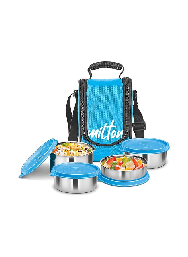 Milton Tasty  Stainless Steel Lunch Box with 4 Containers, Cyan | Leak proof |  Easy to carry  | Odour Proof | Food Grade | Light Weight | Easy to Clean