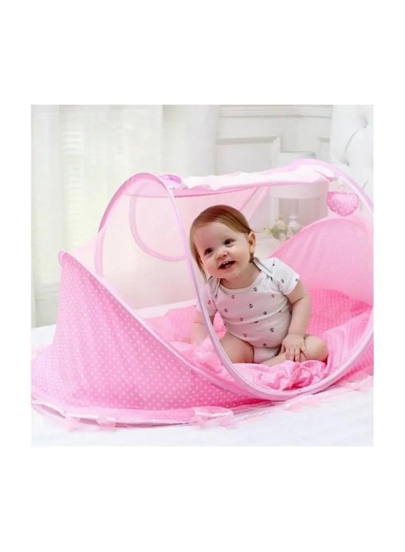 Baby Mosquito Net Portable Folding Baby Bed with Mattress + pillow (PINK)