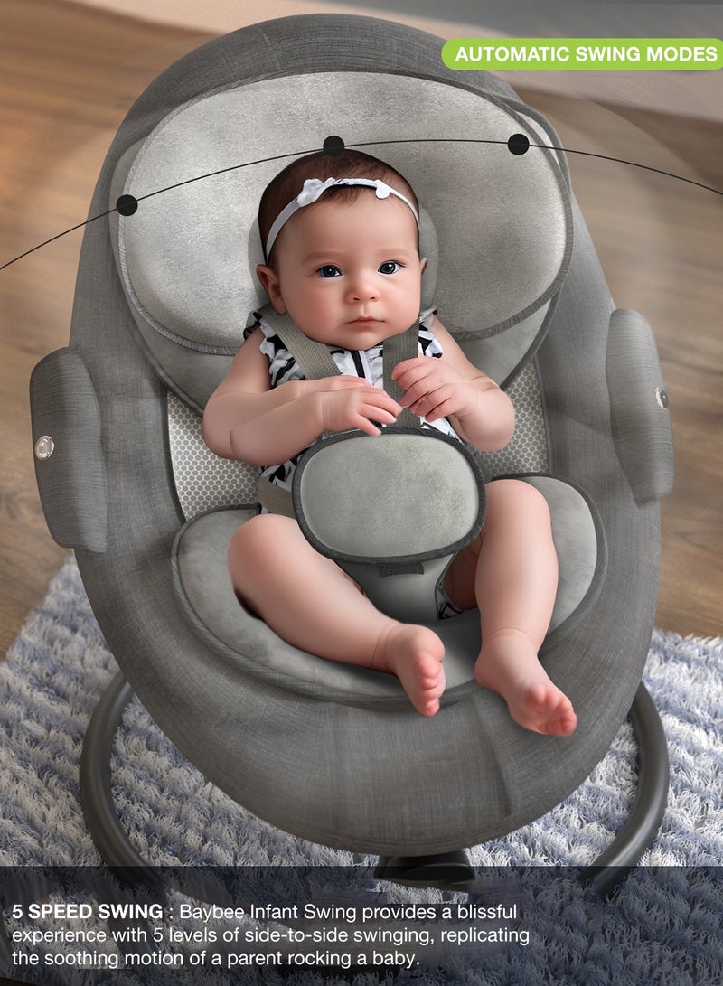 Baybee Lullabies Automatic Electric Baby Swing Cradle for Baby with Adjustable Swing Speed, Recline, Bluetooth & Music | Baby Rocker with Mosquito Net, Safety Belt & Toys | Swing for Baby Black