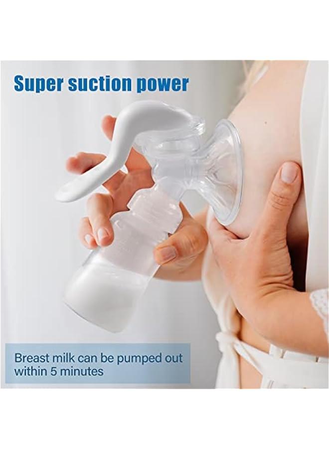 Manual Breast Pump, Adjustable Suction Silicone Hand Pump Breastfeeding, Small Portable Manual Breast Milk Catcher Baby Feeding Pumps & Accessories, White, Mother’s Day Gifts