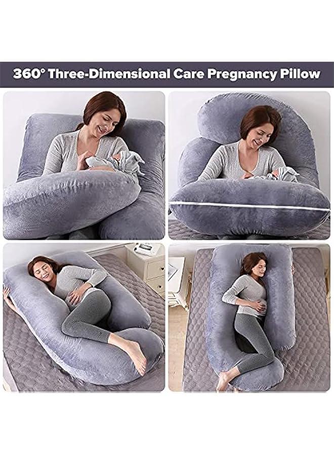 U-Shaped Full Body Maternity Support Pregnancy Pillow For Pregnant Women With Washable Velvet Cover, Grey