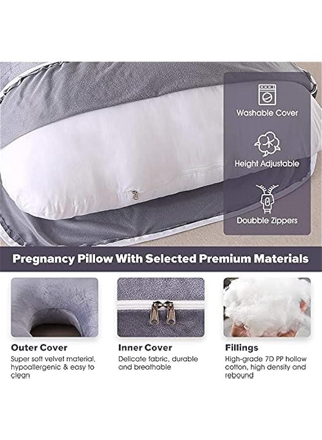 U-Shaped Full Body Maternity Support Pregnancy Pillow For Pregnant Women With Washable Velvet Cover, Grey